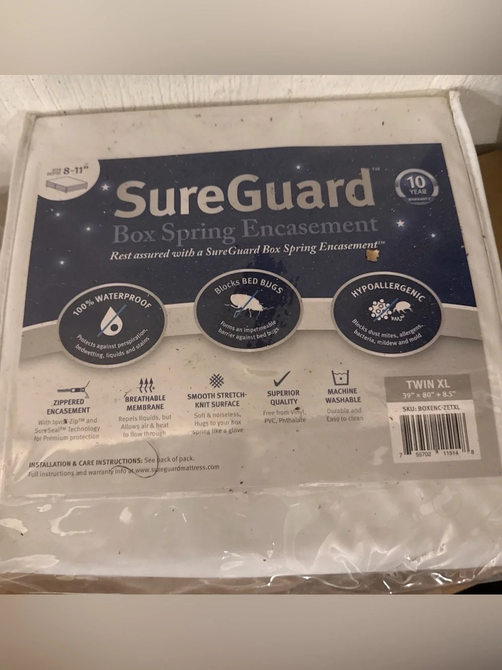 NEW-Twin XL SureGuard Box Spring Encasement